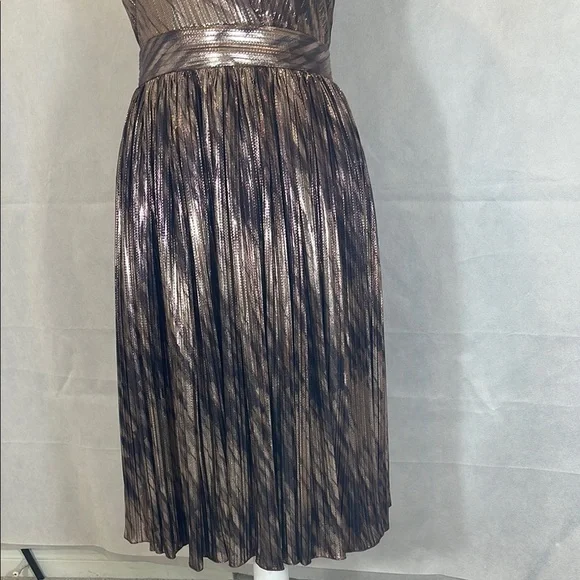Gold and Brown Embellished A-Line Cocktail Dress - Picture 4 of 10